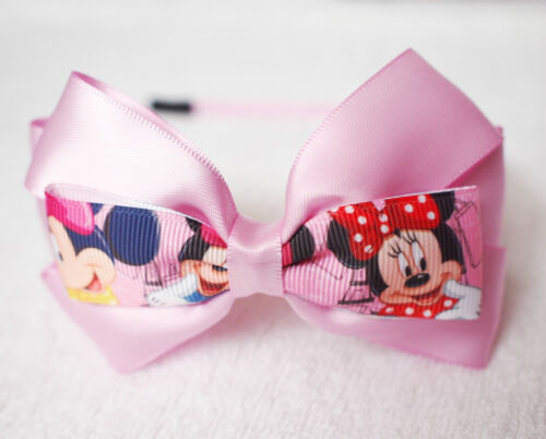 Handmade NEW girl children Minnie Mouse ribbon bow hair clips bobbles headband 