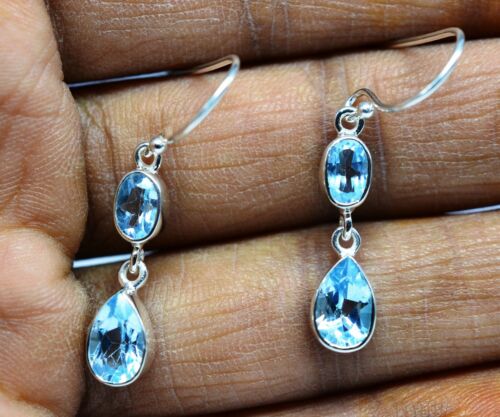 925 Sterling Silver Blue Topaz Garnet Peridot  Gemstone Earring Jewelry Earrings