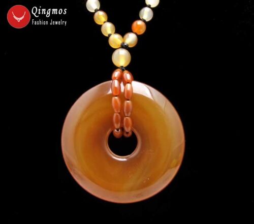 Natural Orange 6mm Agate & 40mm Agate pendant Necklace for Women Jewelry nec5968 