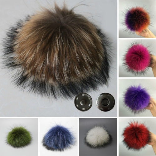 Women Faux Raccoon Fur Pom Pom Ball with Press Button for Knitting Hat DIY CA