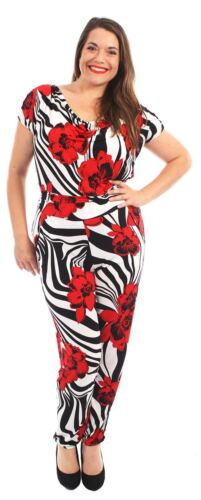 New Womens Leopard Floral Print Jumpsuits Dress Cowl Neck Harem Jumpsuits 14-28