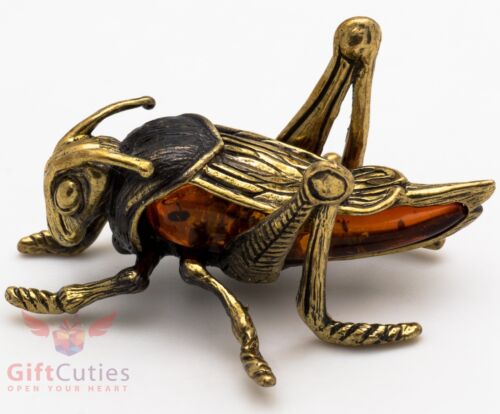 Solid Brass Amber Figurine Grasshopper IronWork