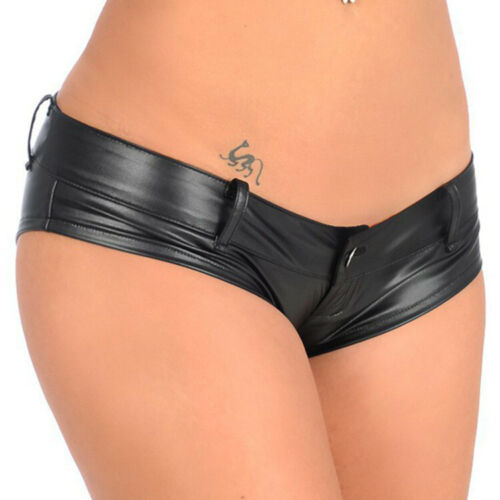 Women PVC Leather Briefs Panties Shiny Shorts Low-Waist Pants Lingerie Bikini 