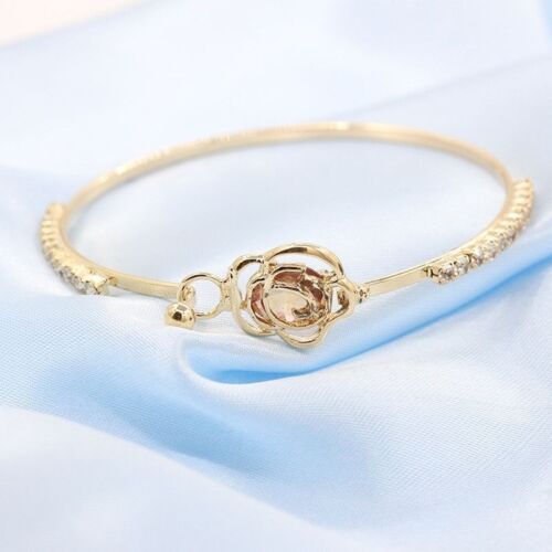 *UK* Elegant ladies Crystal Rose Flower Bangle Cuff Bracelet Jewellery Gold 1004