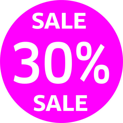 30% SALE Aufkleber Schaufenster Rabatt Ausverkauf Schlussverkauf SSV WSV % pink 