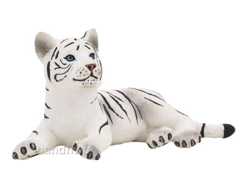 NIB Wildlife Zoo Animal Toy Figurine Mojo Fun 387015 White Tiger Cub Lying 