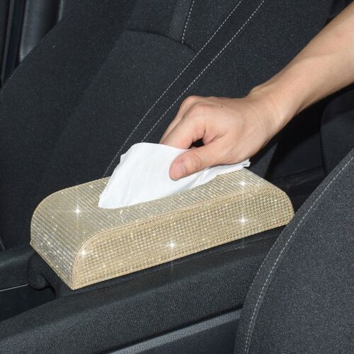 Shiny Crystals PU Leather Tissue Box Paper Holder Case Cover For Home Car