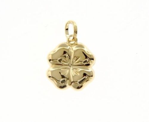 18K YELLOW GOLD ROUNDED FOUR LEAF PENDANT CHARM 22 MM SMOOTH MADE IN ITALY