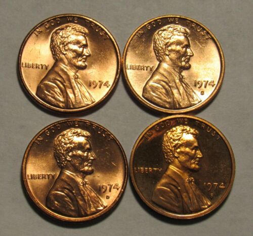 1974 P,D,S/&S Lincoln Memorial Cents three in Red BU and one Proof