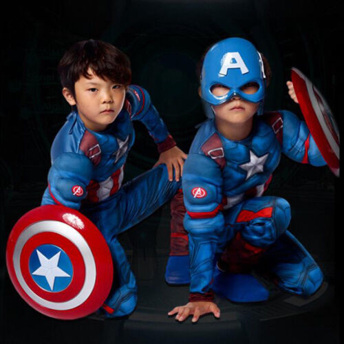 Kids Captain America Costume Avengers Child Cosplay Super Hero Halloween Boys