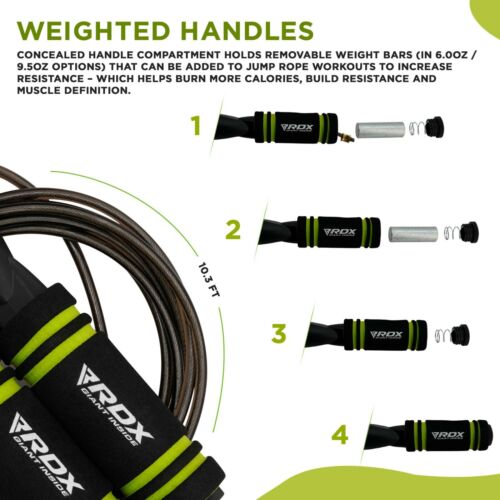 RDX Skipping Rope MMA Boxing Adjustable 10.3FT Fitness HIIT Steel Jump Cables