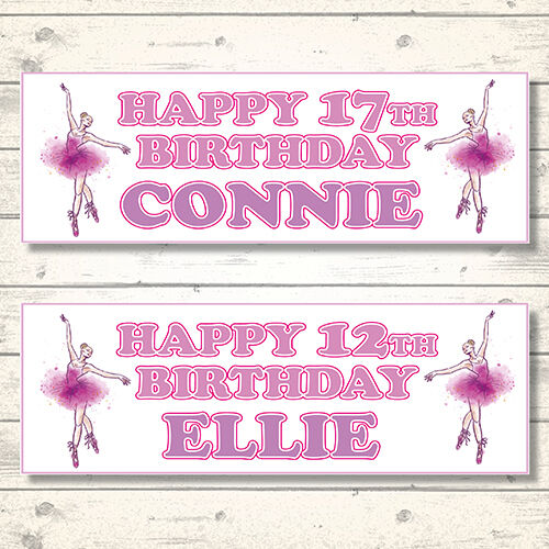 ANY NAME ANY AGE 2 PERSONALISED 800mm x 297mm BALLET DANCER BIRTHDAY BANNERS