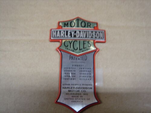 Harley Davidson Wrap Around Oil Tank PATENT Name Plate NOS OEM Part #66041-05