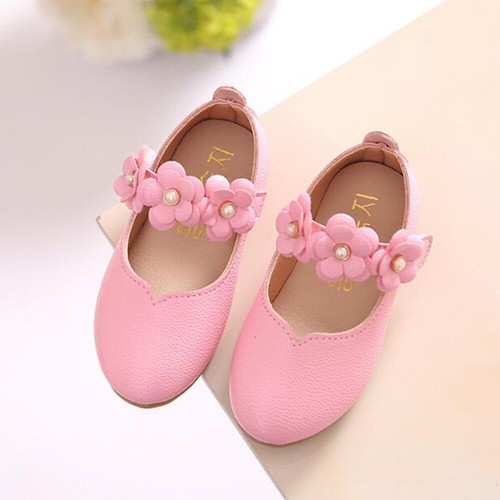 Kids Girls Flower Ankle Strap Flat Pumps Party Princess Leather Shoes Size UK
