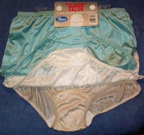 3 Pair White Size 7 Assorted Nylon Tricot Brief Panty USA Made Roses CLOSE OUT!