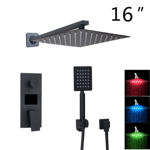 Details about  / LED Black Rain Shower Faucet Set Concealed Digital Mixer Valve Wall Mounted Tap