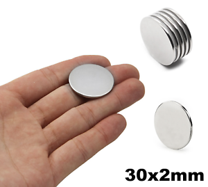 approx 30mm x 2mm Magnets Strong Round Thin Small N35 Grade Neodymium Disc 