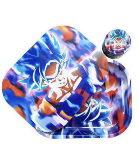 Premium Rolling Tray Ashtray Magnetic Lid Dragon Ball Z Goku W Matching Grinder 