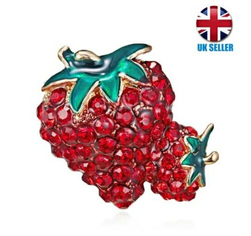 UK Fruit Red Strawberry Rhinestones Pin Brooch A2 