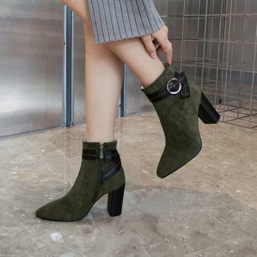 New Women Chelsea Vintage Pattern Pointy Toe Block Heel Ankle Boots Warm Shoes D 