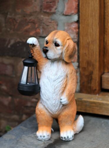 Garden Ornament Solar Powered Animal Puppy Dog Lamp Decor Patio 