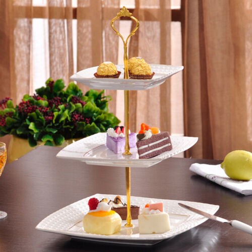Tier Cake Plate Stand Cupcake Fittings Silver Golden Wedding Party Cocktails MW 
