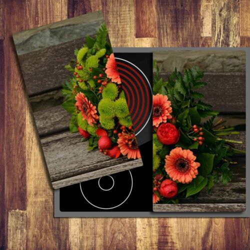 Herdabdeckplatten Ceranfeldabdeckung Spritzschutz Glas 2x30x52 Blumen Rot Holz