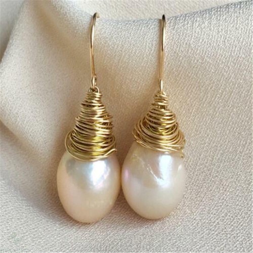 White Baroque Pearl Earrings Gold Ear Drop Dangle AAA Irregular Accessories
