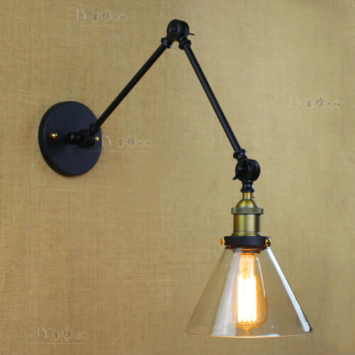 20TH C Library Double Swing Arm Wall Mount Lamp E27 Light Sconce Matte Black 