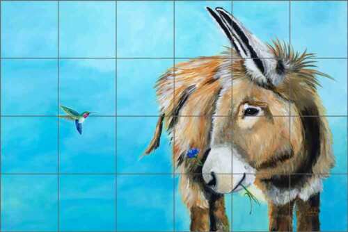 Donkey Tile Backsplash Susan Libby Hummingbird Art Ceramic Mural SLA080