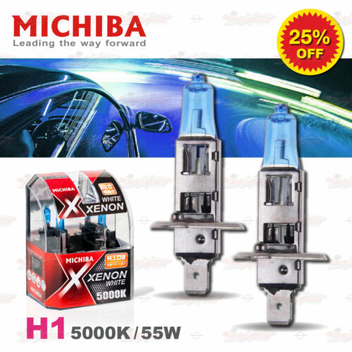 H1 448 MICHIBA HeadLight Duo Halogen Light Bulbs 12V 55W 5000K Xenon Super WHITE