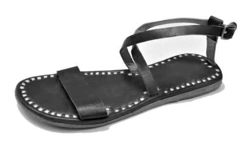 Details about   Womens handmade black color leather buckle sandals ladies outdoor slippers flats 