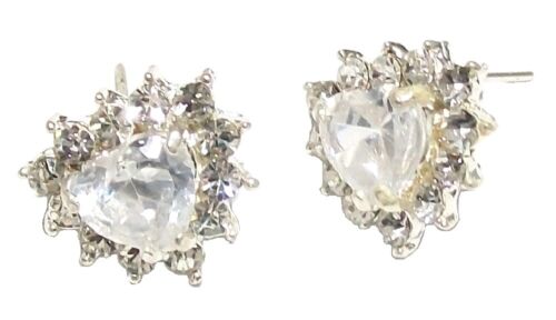 Silver Crystal Cubic Zirconia Love Heart Ear Stud Earrings Women Girl Prom Dress