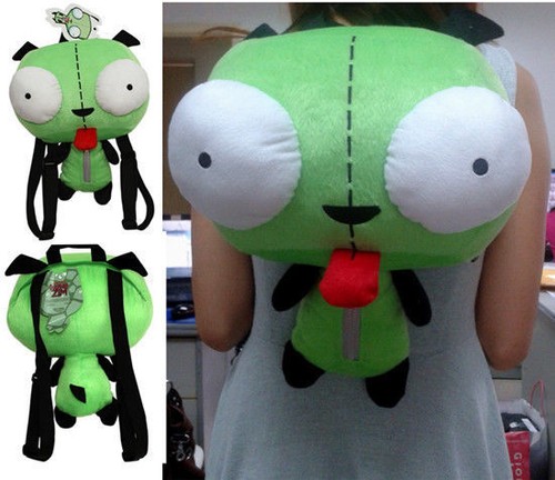 Alien Invader Zim Gir animal Robot DOG Plush toy kid BAG 1-X Backpack green soft