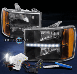 Details about / FOR 2007-2013 GMC SIERRA DENALI BLACK LED HEADLIGHTS W//BLUE DRL LED SIGNAL+HID