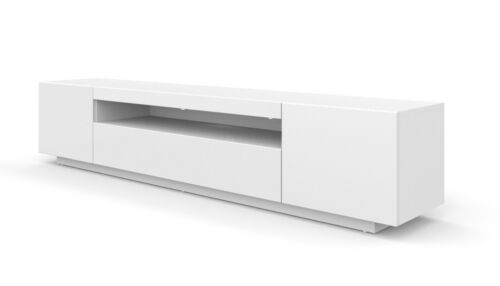 TV Stand 200 cm Unit Cabinet Lowboard White Matt modern LED lighting standing