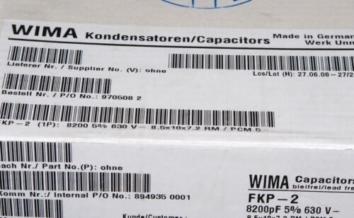 8200PF 8.2nF 8,2nF 10pcs WIMA FKP2 8200P 630V 5/% pitch:5mm Capacitor