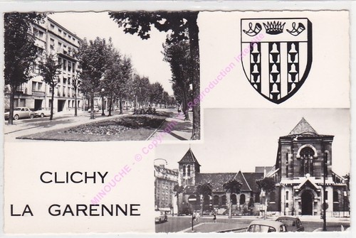 CPSM 92110 CLICHY LA GARENNE Allée Gambetta l/'église 2 vues blason Edt RAYMON