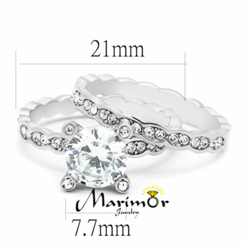Women's 2.25 Ct Round Cut Cz Stainless Steel Engagement Wedding Ring Band Set 