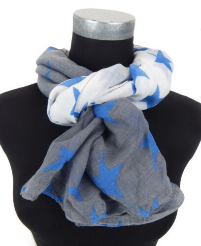 Echarpe Femmes étoiles gris blanc bleu by Ella Jonte viscose étoile écharpe stars scarf 