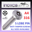 A4 STAINLESS STEEL FIVE 5-LOBE PIN SELF TAPPING ANTI-TAMPER SCREWS BUTTON HEAD