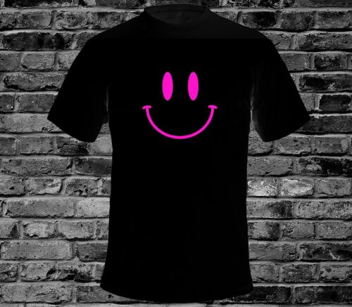 Smiley Face T-shirt Acid Face House Rave Music Festival Techno 90s Retro Pink 