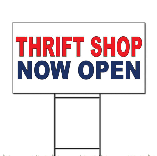 Thrift Shop Now Open Red Blue Corrugated Plastic Yard Sign //Free Stakes