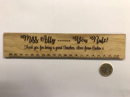 Personalised engraved teacher thank you wooden oak ruler gift birthday xmas 