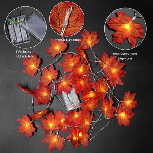 3M Thanksgiving Harvest Maple Leaves Fall Garland 30 LED String Lights Decor