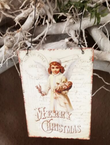 Details about   Picture Metal Sign Postkartendruck Merry Christmas Shabby Vintage Deco 3 1/8in 