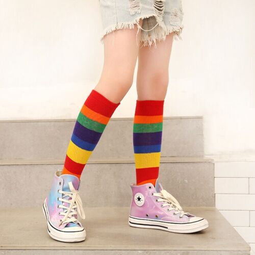 Girls Boys Adorable Rainbow Colorful Striped Warm Tube Leg Long Cotton Socks New