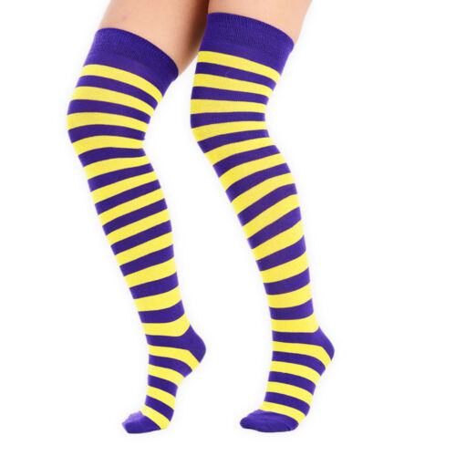 Women Teens Multicoloured Stripy Over Knee Socks UK Size 4-6.5