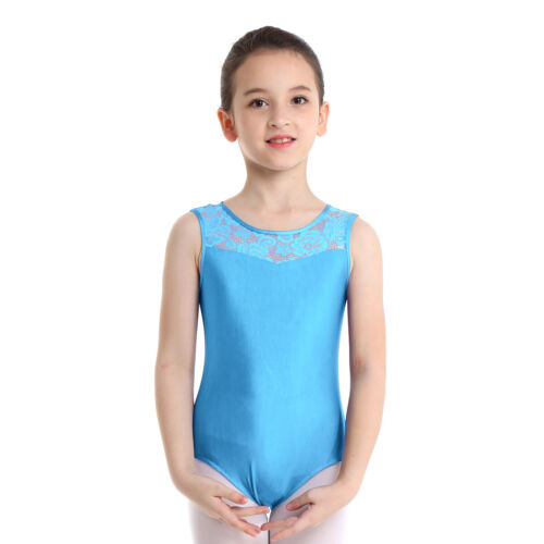 Girls Lace//Mesh Leotard Ballet Dance Costume Gym Yoga Bodysuit Dancewear 2-14Y