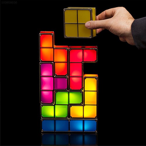 3E27 Nachtlampe Nachtlicht Tetris Block Voller Kontakt Bunt DIY Puzzle Für